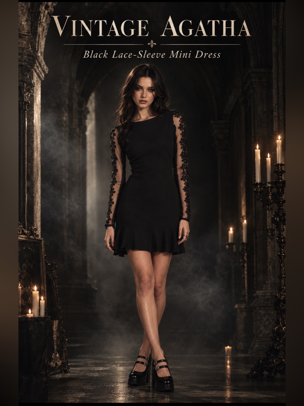 Vintage Agatha Black Lace  Mini Dress Open Back Bodycon Party Club backless
